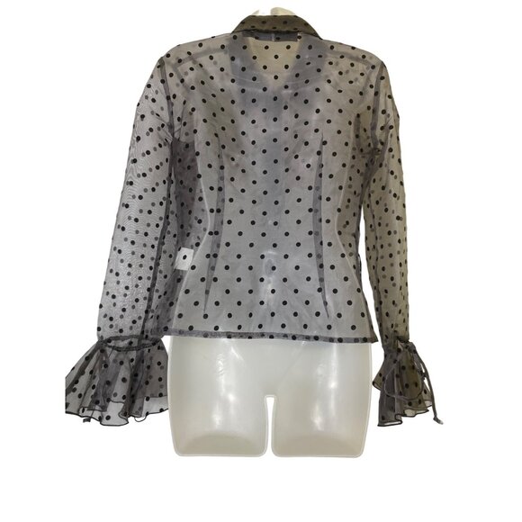 JS Boutique Sheer Black Polka Dot Blouse Ruffled Size 4 Top Shirt Goth Vamp Luxe - Picture 8 of 8